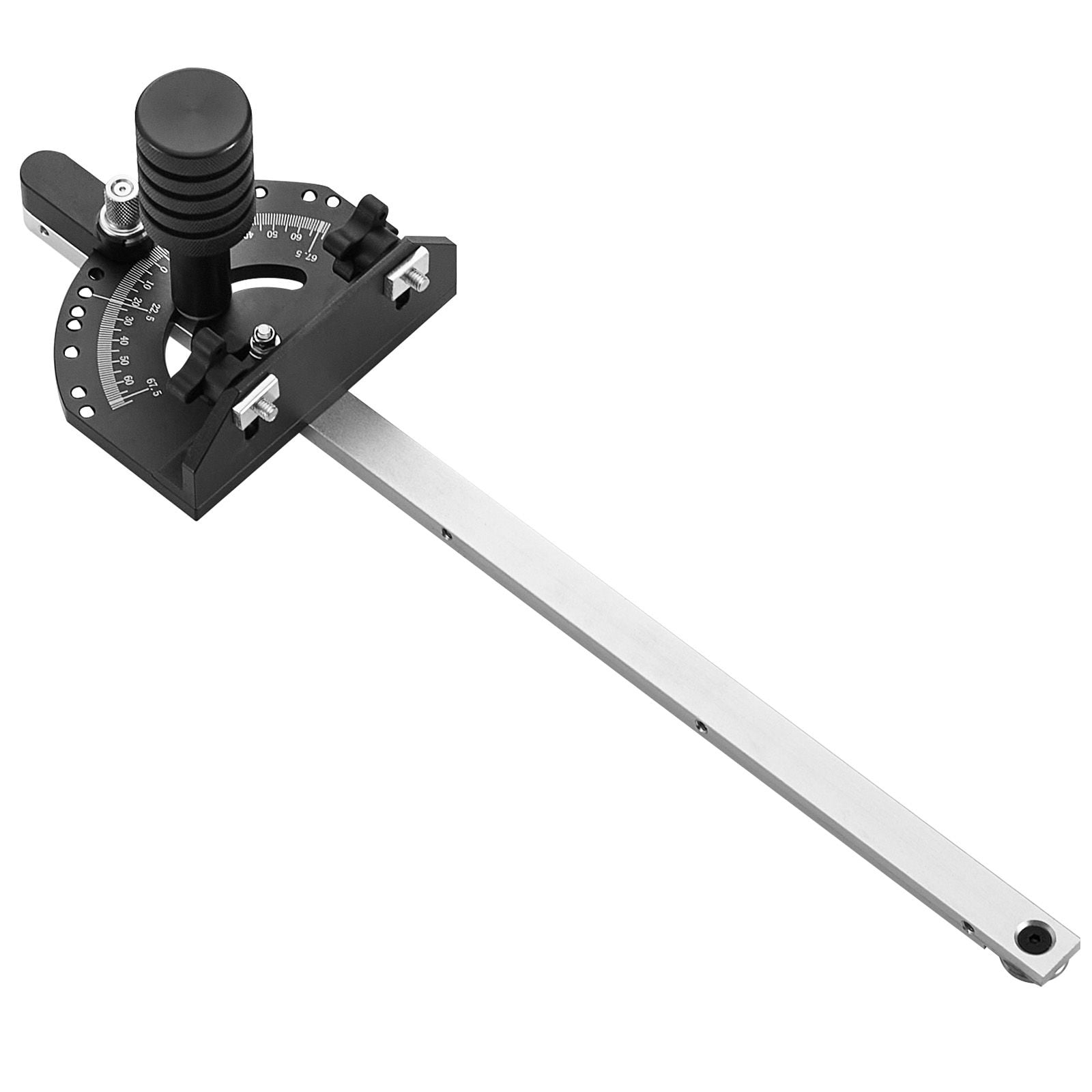 Miter Gauge for Table Saw, Fits 3/4x3/8 Inch Slots, 15 Positive Stop Holes (0-90-67.5°), Adjustable Solid Aluminum Head, Laser-Engraved Scale, Durable Build