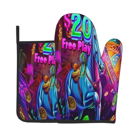 

KLL Neon Free Play Pattern Oven Mitts and Pot Holders 2pcs Sets for Kitchen Oven Mitt Heat Resistant 536°F Oven Gloves for Kitchen Cooking and Baking