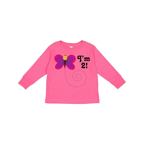Inktastic 2nd Birthday I'm Two Girls Butterfly Girls Long Sleeve Toddler T-Shirt