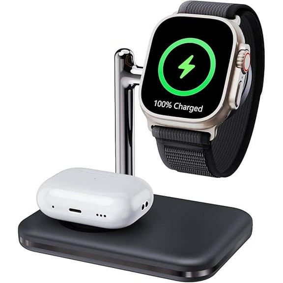 2 in 1 Charger Stand for Apple Watch and AirPods, Foldable Watch Charging Dock Compatible with Apple Watch Series Ultra/10/9/8/7/6/Se/5/4/3 & Airpods Pro/4/3/2/1