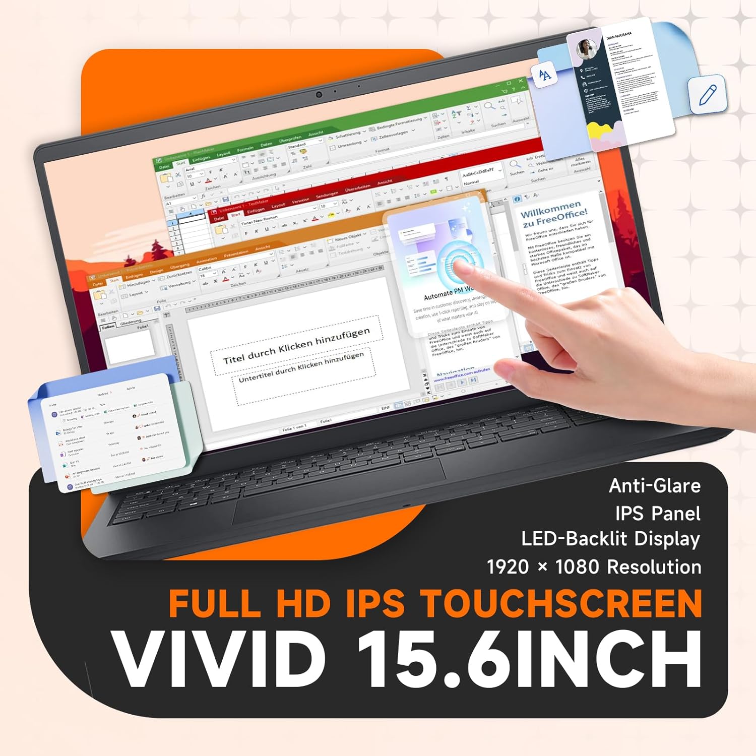 Dell Inspiron 15 3535 Touchscreen Laptop,15.6" FHD Anti-Glare Display, AMD Ryzen 7 7730U, 16GB RAM, 512GB SSD, Windows 11 Pro, Business & Student Computer