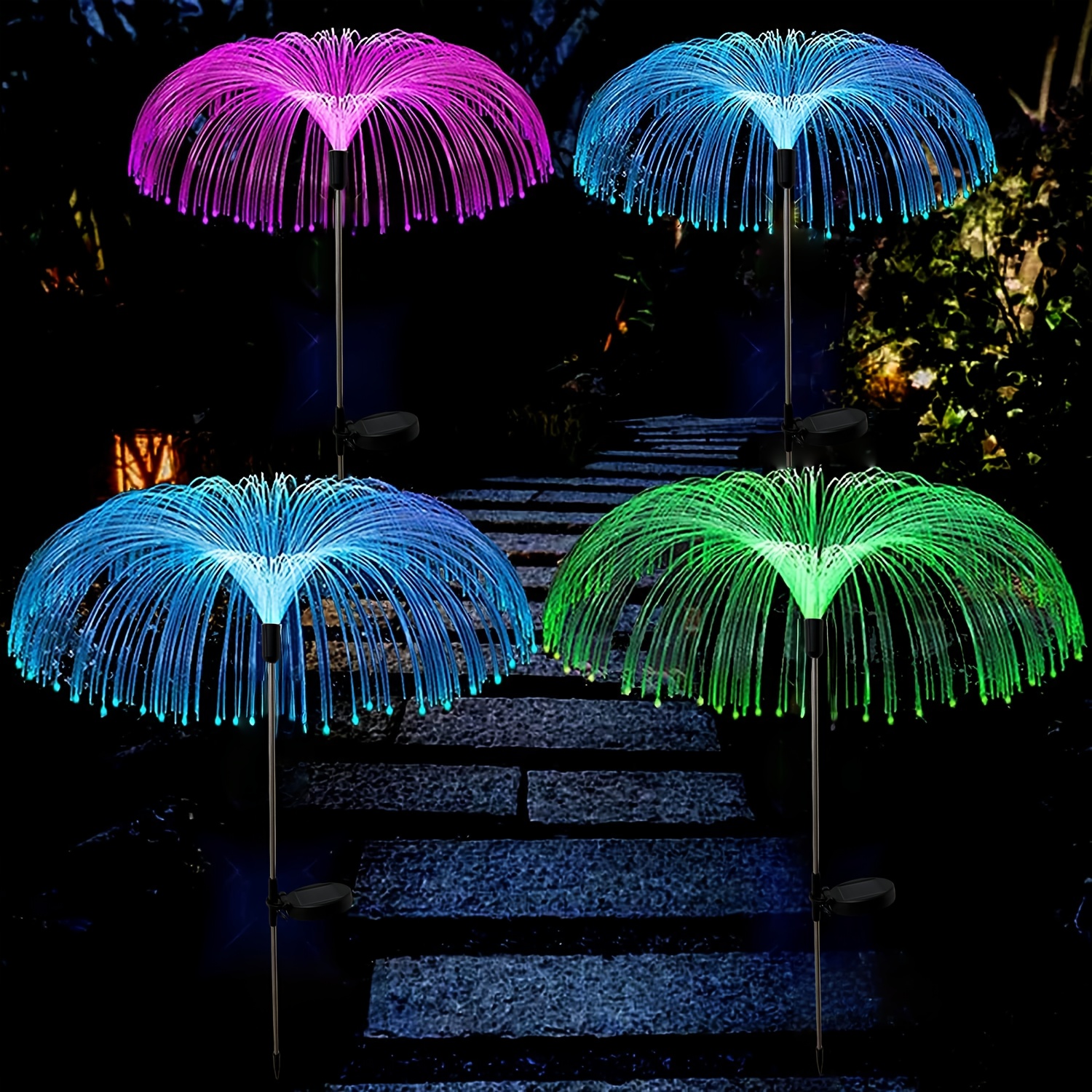 2pcs Solar Lights Outdoor Waterproof Decorative: Layer Fiber Optic Jellyfish Lights with 7 Color Changing, Solar Flower Lights Outdoor Garden Decorations for Yard Patio Pathway
