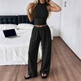 thumbnail image 6 of LEKWK Two Piece Sets for Women Sleeveless High Neck Pleated Tank Tops and Elastic Waist Wide Leg Pants Summer Fashion Casual Vacation Daily Wear, 6 of 7