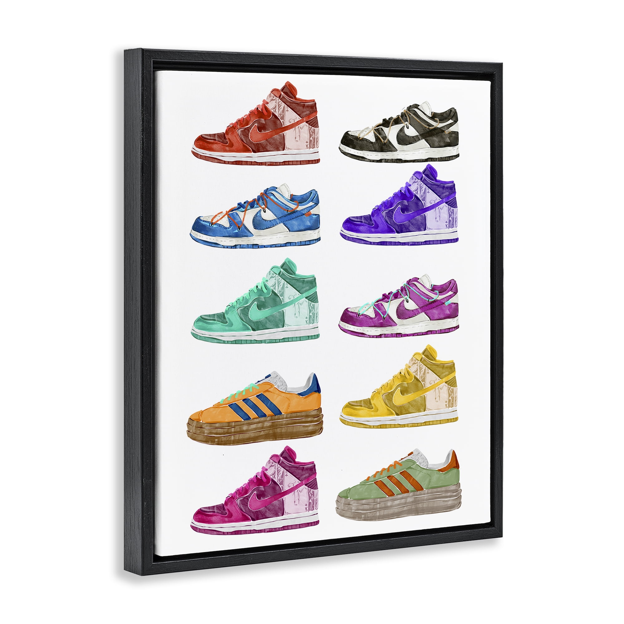 Stupell Industries Fashion Sneakers Assortment Fashion Painting Black Floater Framed Canvas Art Print Wall Art, 17 x 21