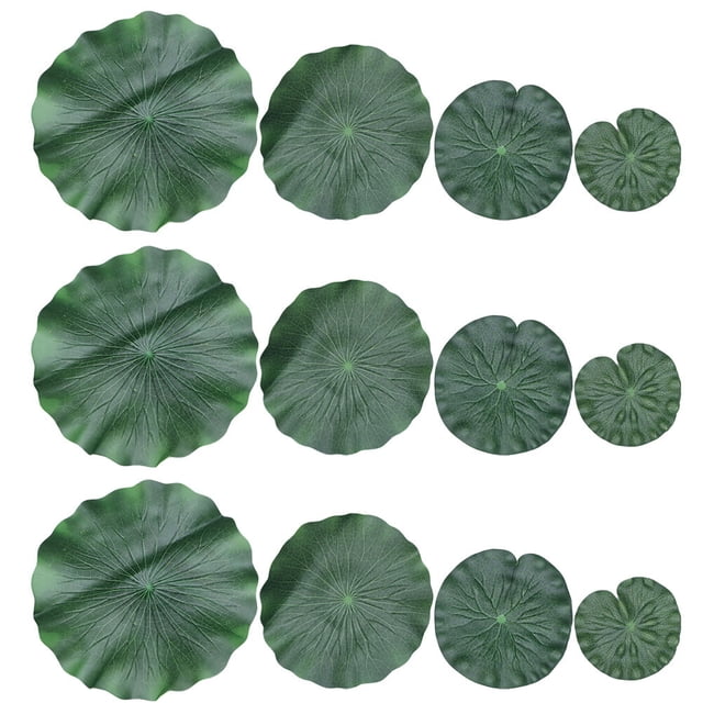 12 hojas de loto artificiales (1 paquete), decorativas, para fiestas, acuarios, estanques (10 cm, 17 cm, 20 cm, 28 cm, 3 unidades por tamaño)