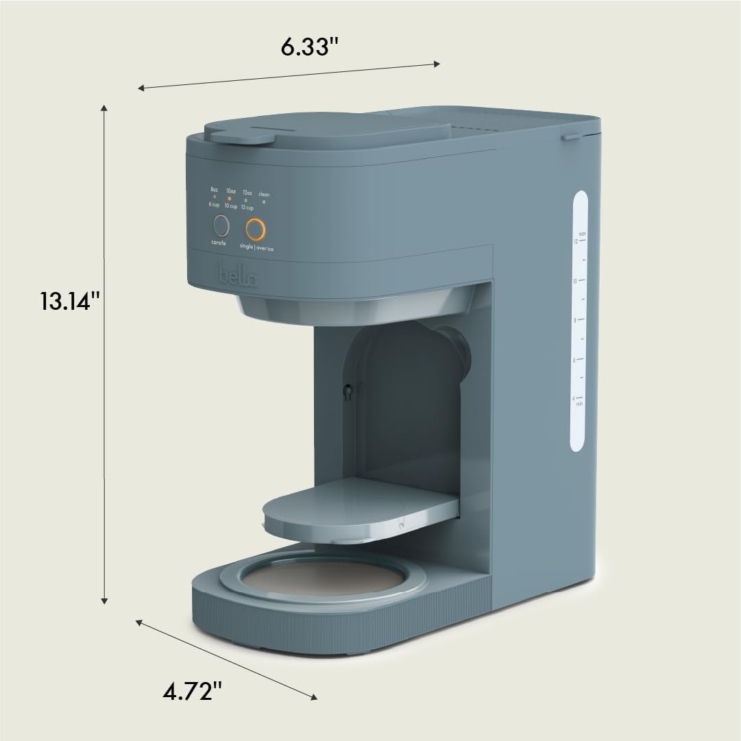 BELLA VersaBrew 2-in-1 Coffee Maker, K-Cup Compatible, 12-Cup Carafe & Single Serve Brewer, Iced Coffee Function, 60oz Water Tank, Surf