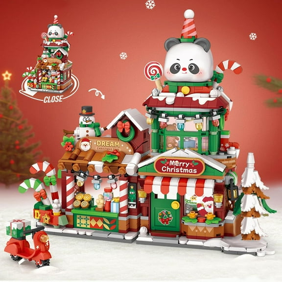 SKQIT Mini Christmas City Shop Street View Building Blocks Set,Simulation Foldable Architecture Collection Construction Building Bricks Toy,Home Decor