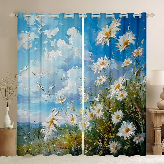 Manfei Kids Vibrant Groovy Black Out Curtains, Daisy Flower Floral Curtains Pack of 2 (42x63 Each), Western Farmhouse Bedroom Curtains, Curtains and Drapes Room Decor
