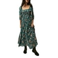thumbnail image 1 of ZAXARRA Robe Florale Femme Ligne A Volants Col Carré Manches 3/4 Robe Longue de Soirée pour Plage Cocktail Boîte de Nuit Mode Urbaine, 1 of 6