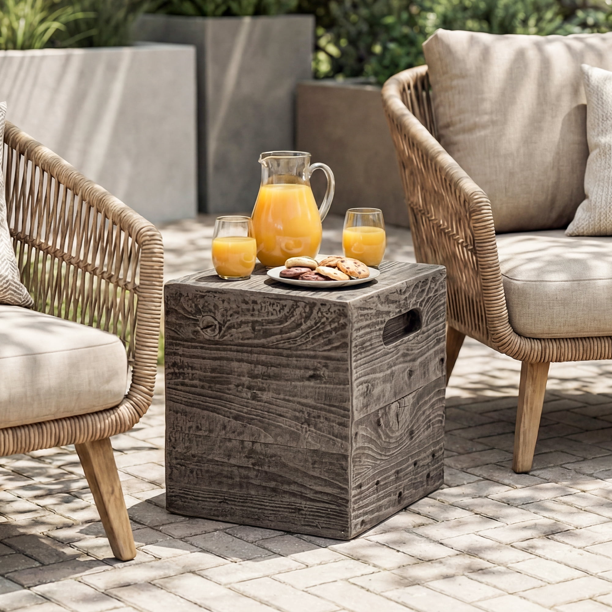 MOALCOFER Concrete Outdoor side table with Faux Wooden,Small Patio Accent Table