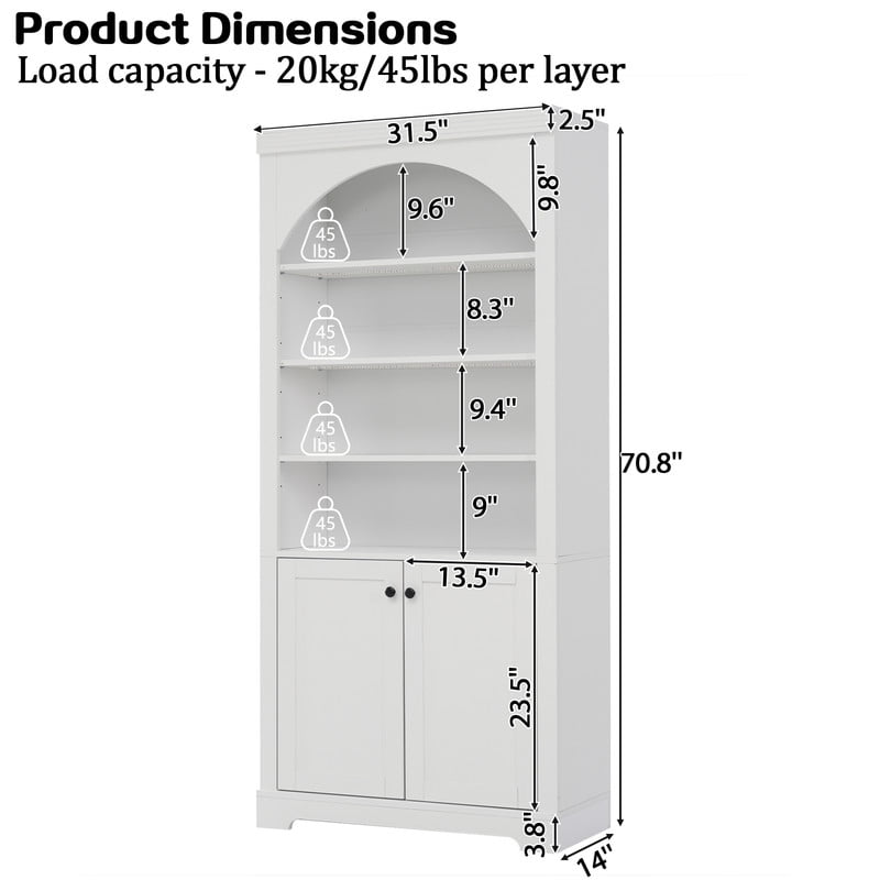 2-Door Wooden Display Bookshelf Office Hutch, Bookcase with 4-Layer LED Lighting Shelves, Storage Cabinet with Adjustable Shelf