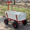 thumbnail image 5 of Lisonu Classic Wooden Wagon with Red Metal Frame, All-Terrain Pull Cart for Toys & Picnics, 260lbs Capacity, Heavy Duty Outdoor Hauler, 5 of 24