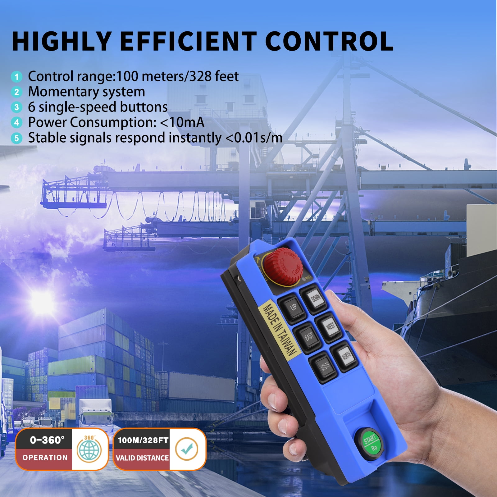 6 Channel Saga Mini Industrial Wireless Crane Radio Remote Control 220V AC for Electric Chain Hoist Overhead Bridge Travelling Crane Truck Transmitter and Receiver