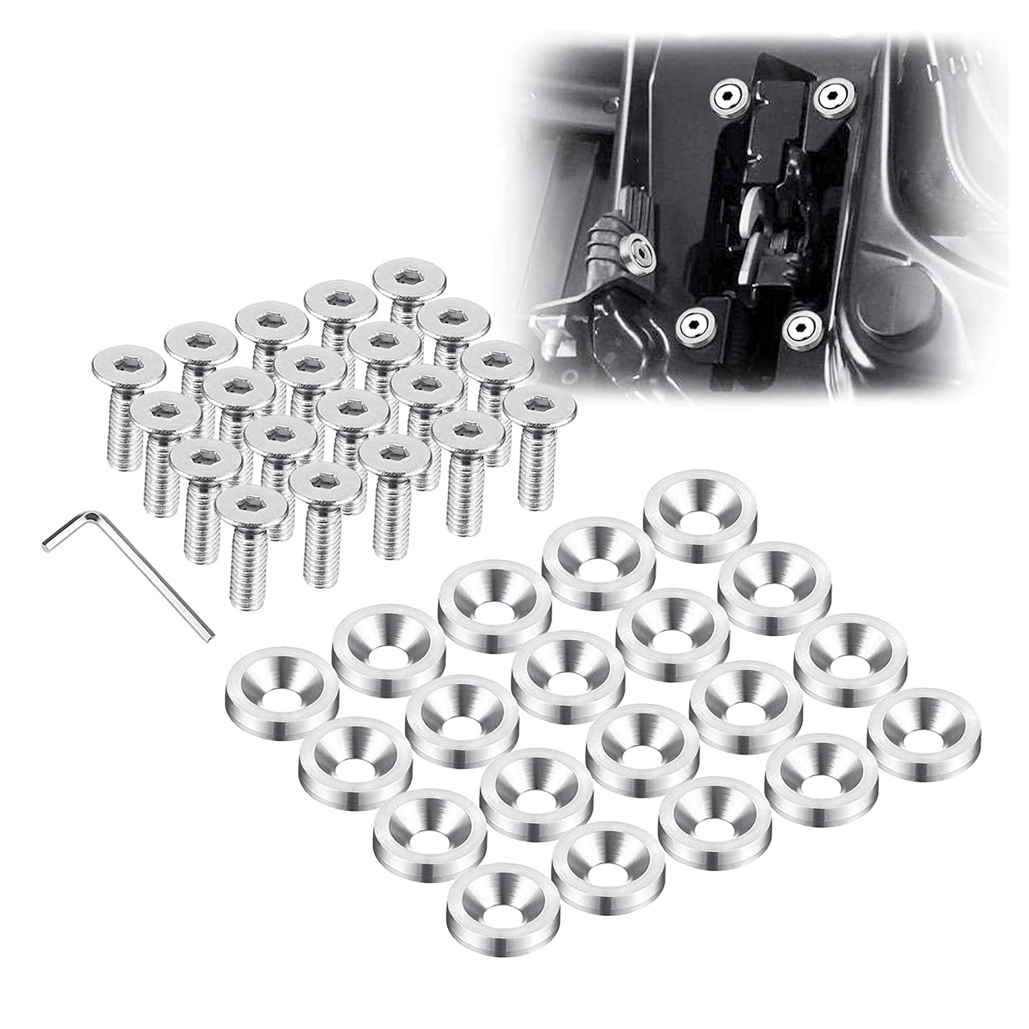 20Pcs Red Billet Aluminum Fender Bumper Washer Bolt Engine Bay Screw