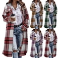 thumbnail image 2 of Long Hoodie Trench Coat for Women Loose Long Sleeve Button Down Plaid Shirt Jackets Casual Flannel Outerwear, 2 of 7