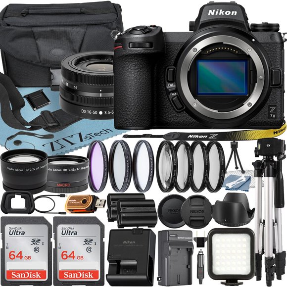 Nikon Z7 II Mirrorless Camera with NIKKOR Z DX 16-50mm VR Zoom Lens + SanDisk 64GB Card + Case + Telephoto + Tripod + ZeeTech Accessory Bundle