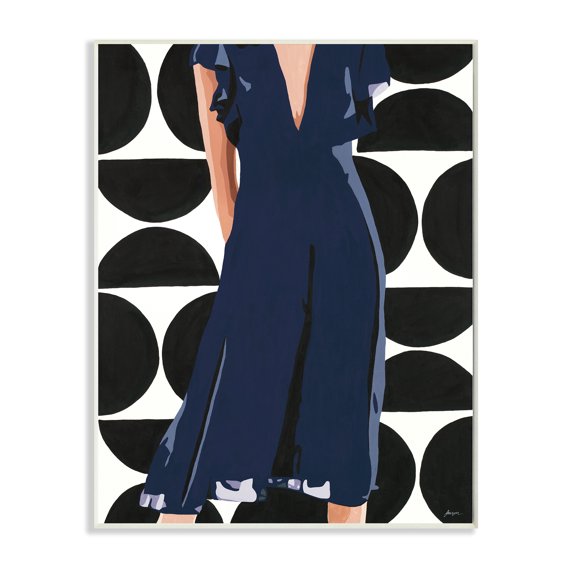 Stupell Industries Female Figure Navy Blue Dress Half Circle Pattern,13 x 19,Designed by Beth Ann Lawson