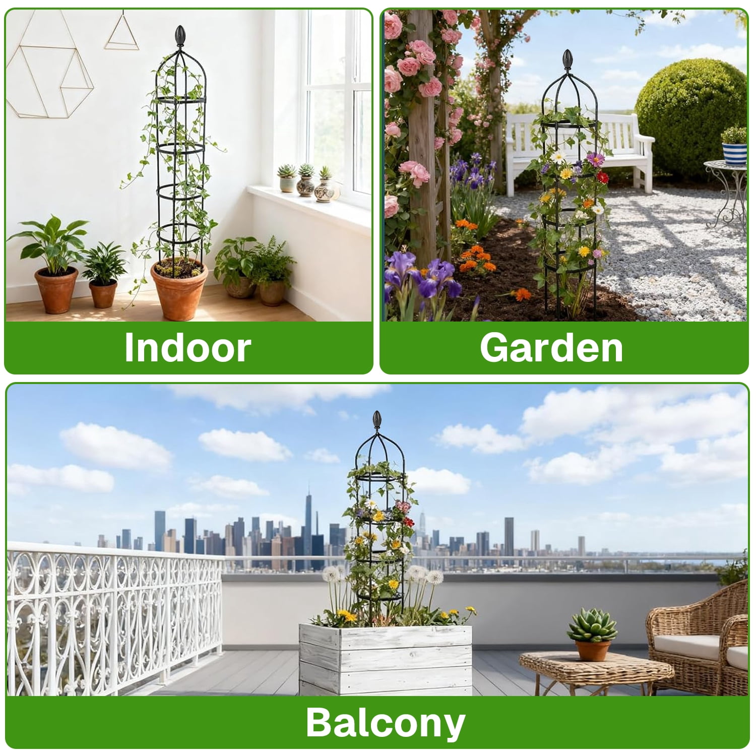 BN-LINK 2 Pack Garden Obelisk Trellis, Rustproof Metal Potted Plant Climbing Support, Tower Garden Trellis for Climbing Plants Outdoor,Black