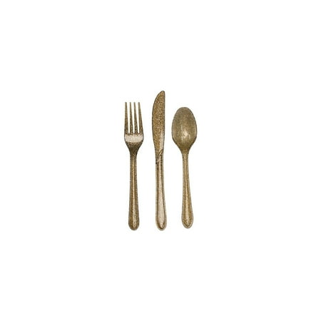 Creative Converting Heavy-Weight Plastic Glitz Gold Glitter Assorted Cutlery 24/Pack 19805