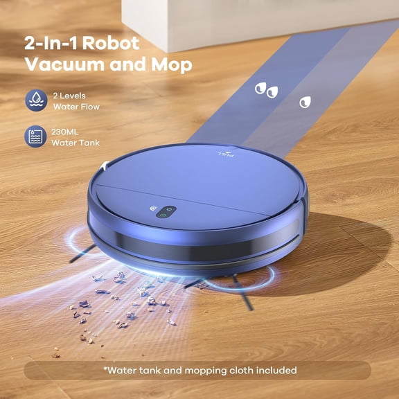TH Robot Vacuum and Mop Combo 2.4GHz WiFi 4 Modes APP Remote for Pet Hair Stains Carpets Corners Self-Charging