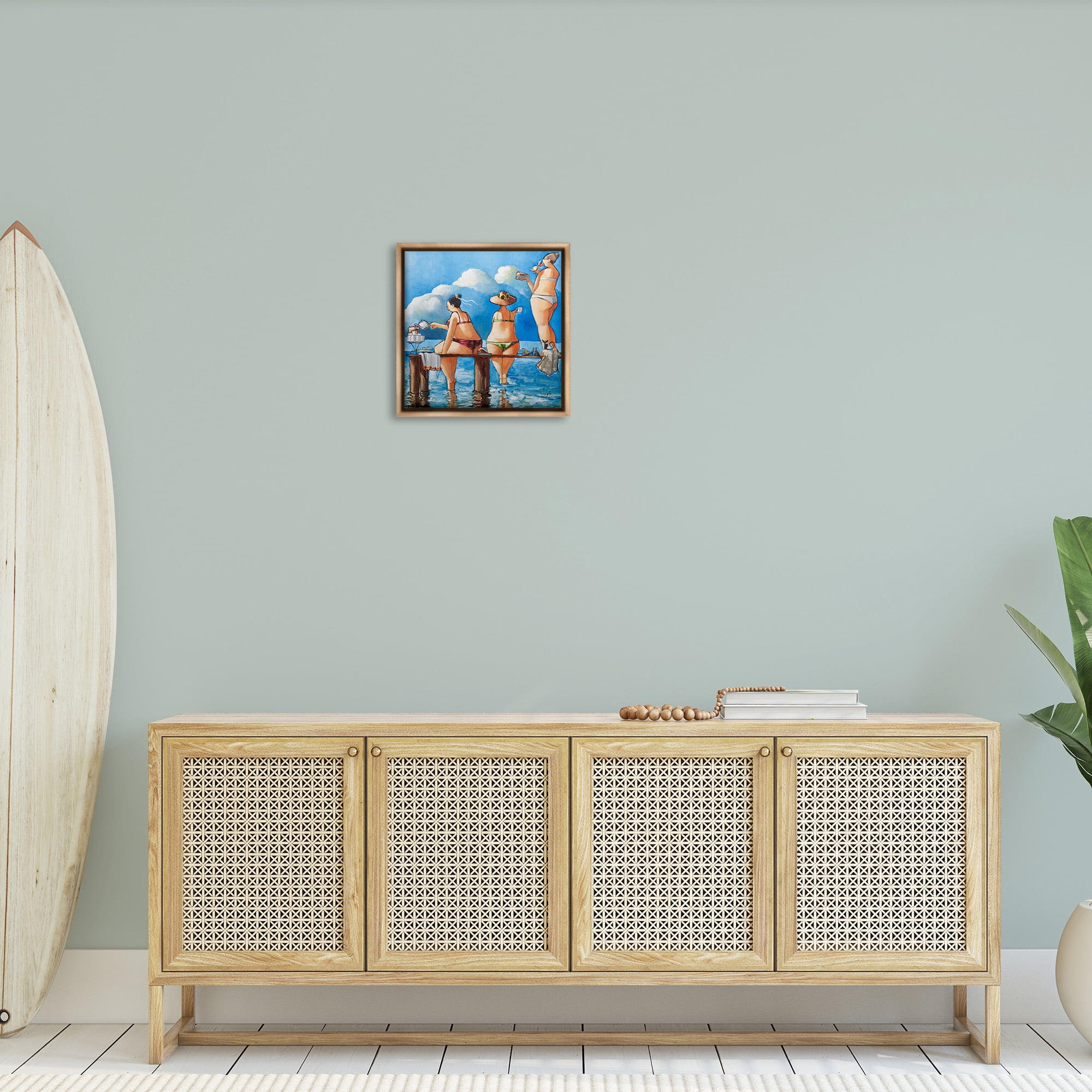 Stupell Industries Whimsical Summer Beach Ladies Nature Painting Brown Floater Framed Canvas Art Print Wall Art, 18 x 18