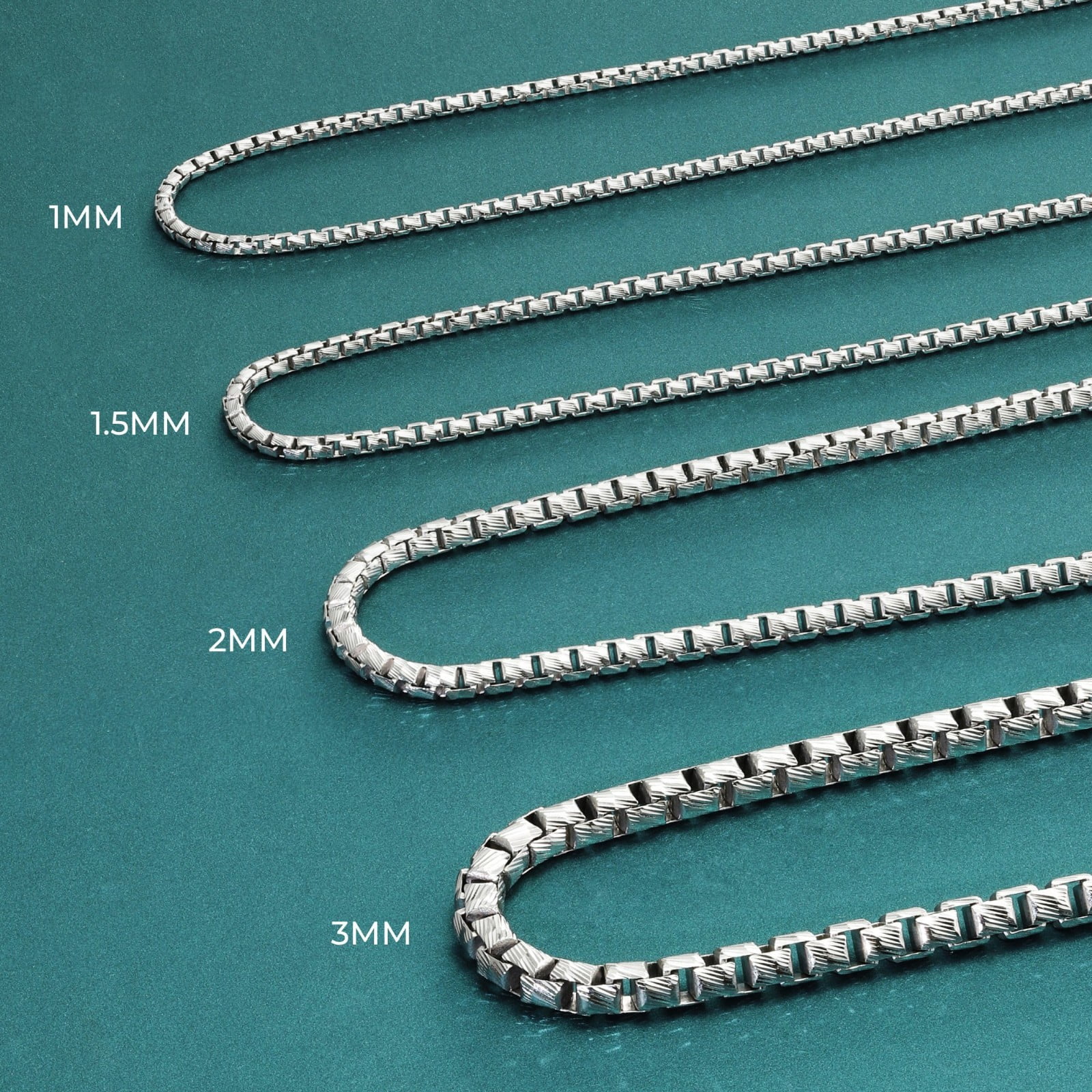 Tilo Jewelry Solid 925 Sterling Silver Diamond-Cut Engraved Box Chain Necklace with Secure Lobster Lock | 1.5mm - 16 Inch | Everyday Necklace for Men & Women