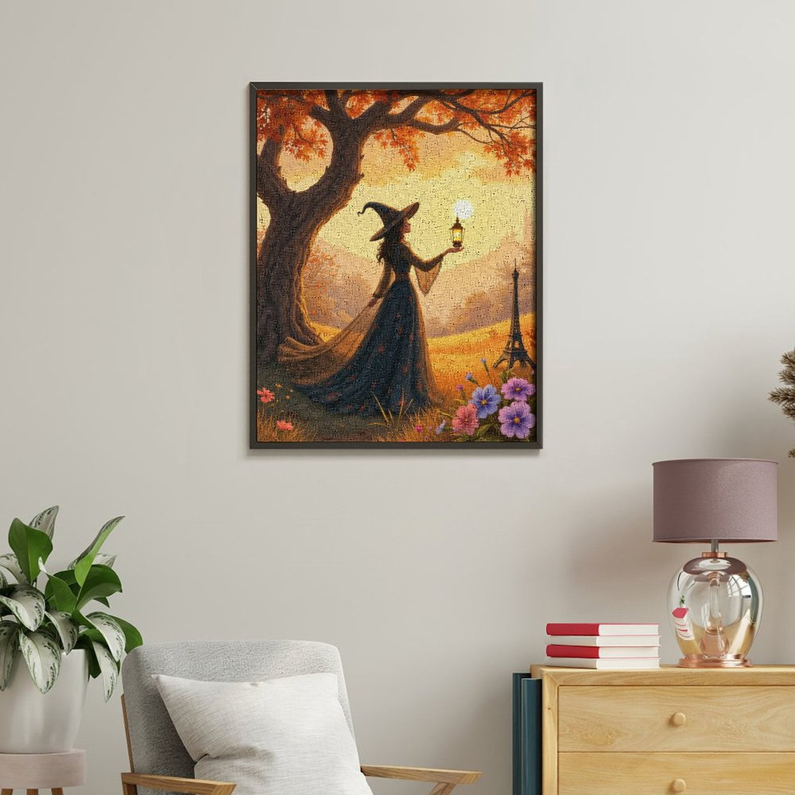 Paint by Numbers Kit for Adults, Autumn Enchantment Witch Lantern Paint by Numbers, Easy Paint by Numbers Kit for Adults Beginner, DIY Adult Paint by Number Kits on Canvas, Home Decor