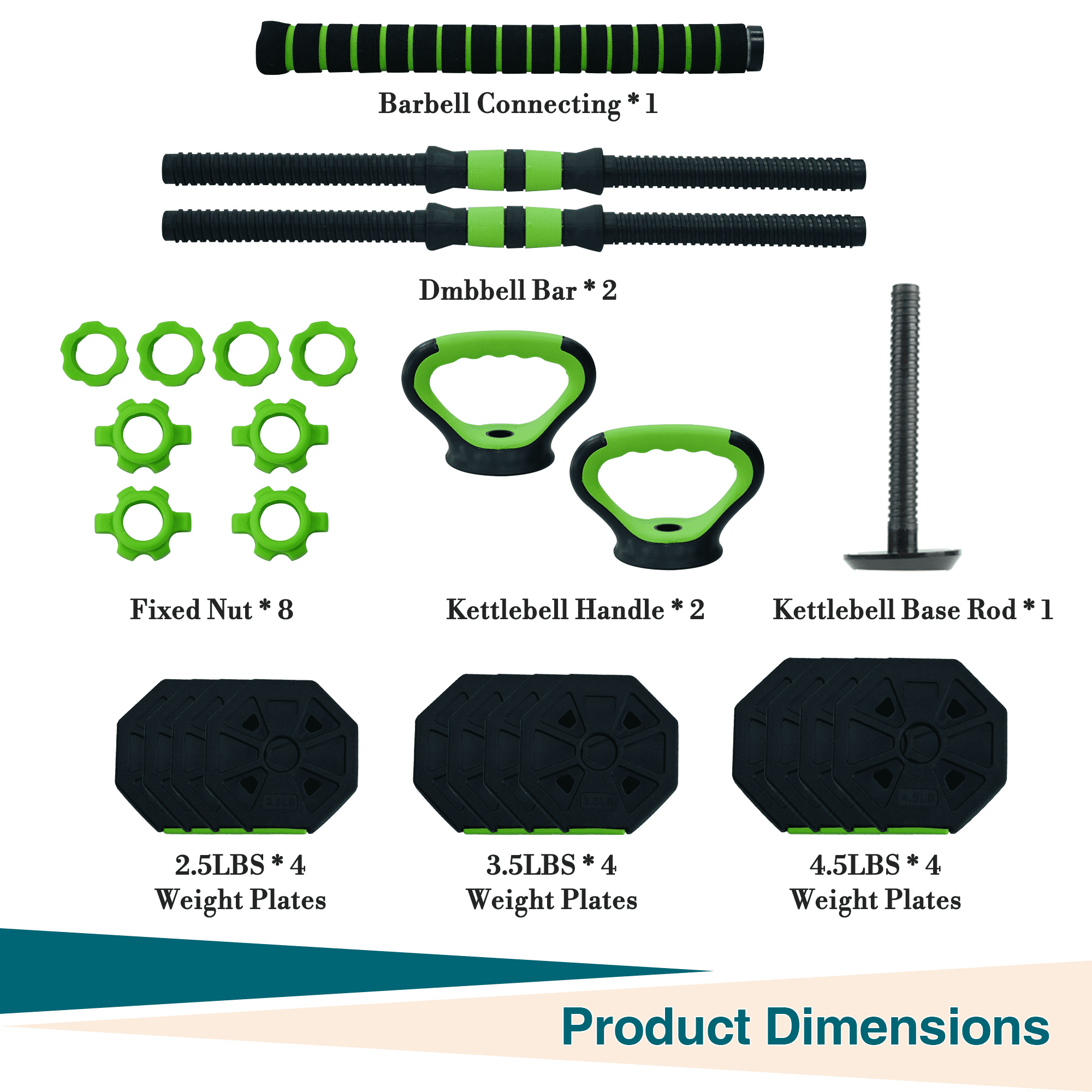 4-in-1 Adjustable Dumbbell Set, 44 lbs – Converts to Dumbbell, Barbell, Kettlebell & Push Up Stand – Multifunctional Home Gym Workout Equipment for Men & Women – Space-Saving, Full Body Strength
