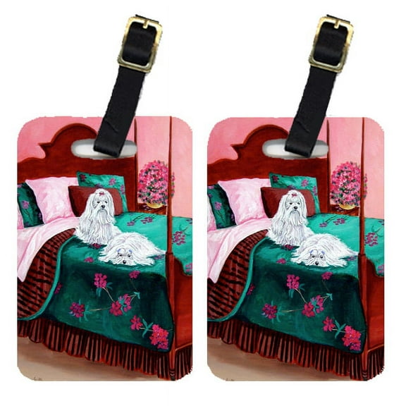 Pair of 2 Maltese Waiting on Mom Luggage Tags