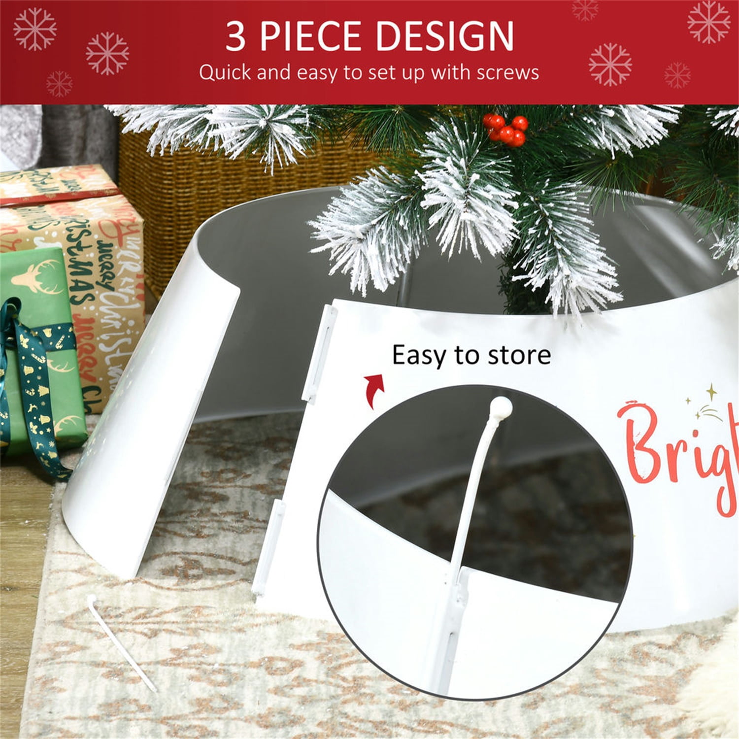 Hommoo Decorations,Christmas Tree Collar, Steel Tree Ring Skirt, Home Xmas Decoration for Christmas Tree, 26" x 26" x 11", Cream White