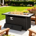 thumbnail image 6 of 45" Propane Fire Pit Table, 50,000 BTU Outdoor Gas Fireplace with Lid, Lava Rocks & Glass Beads, 2-in-1 Wicker Patio Heater & Coffee Table for Backyard Gatherings, Black, 6 of 7