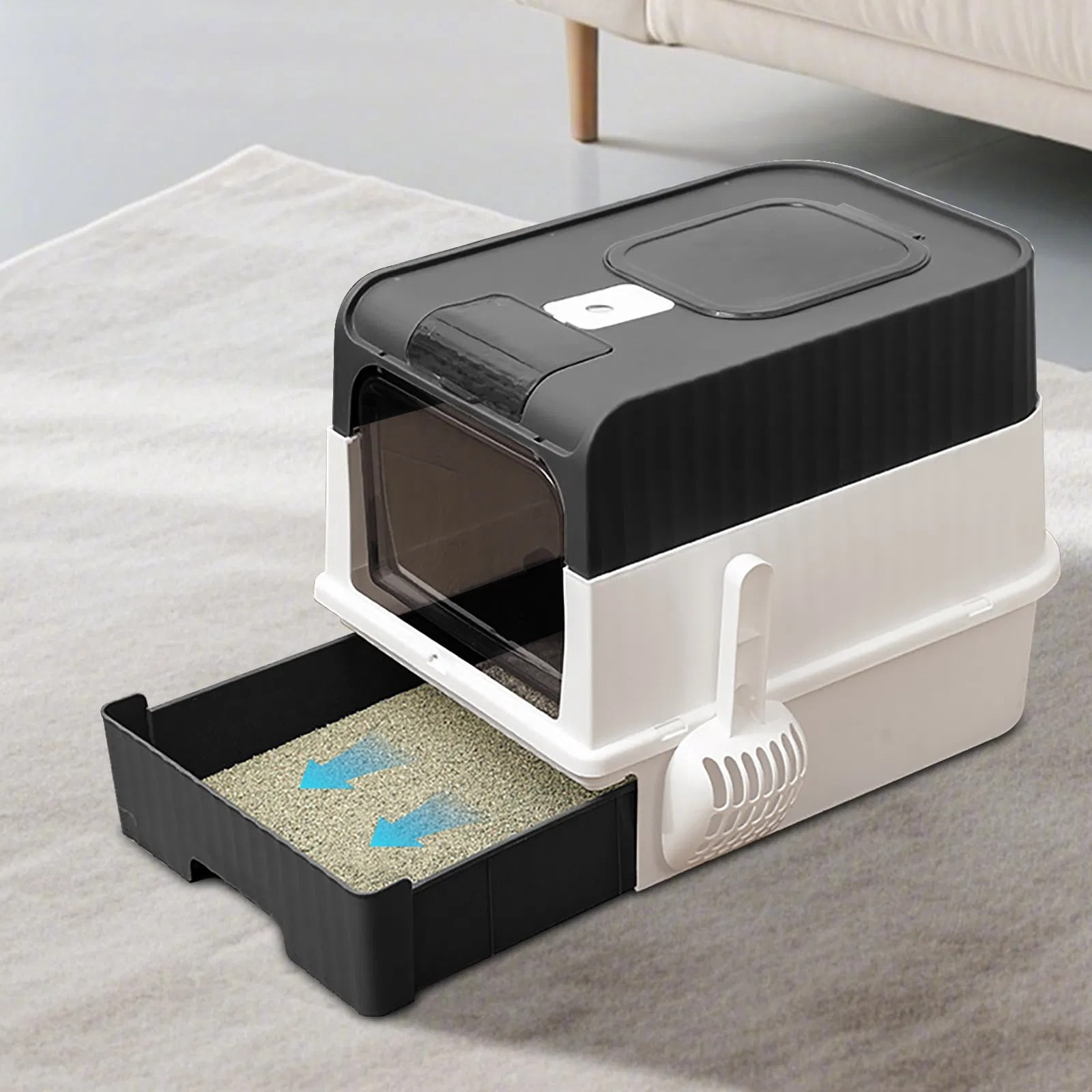 Fully Enclosed Magic Cube Litter Box, Top/Front Entry, Pull-Out Drawer, Anti-Splash Odor Control, Large for Big Cats