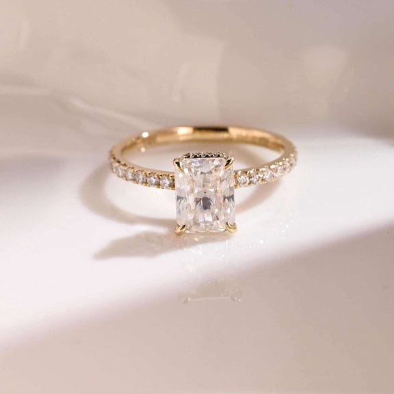 vylahjewellery Unique Dainty Proposal Ring Radiant Cut Engagement Ring Birthday Gift for Wife Hidden Halo Vermeil Rose Gold Pave Band Wedding Ring