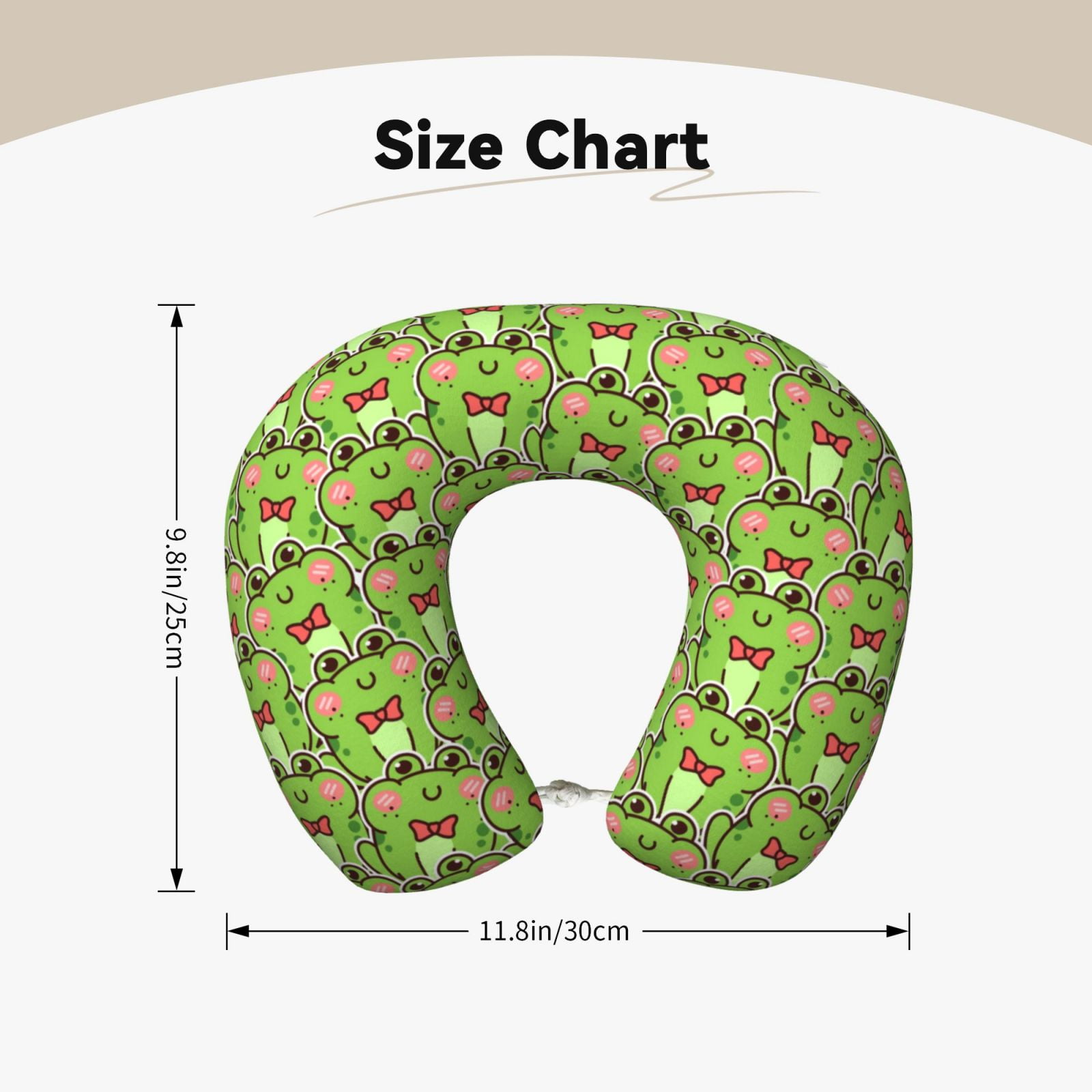 Xecao Cute Green Frog Print Memory Foam Cervical Neck Pillow Versatile U-Shaped Pillows for Home,Office,Camping,Travelling,Soft Washable Cover