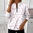 thumbnail image 2 of Yangnuo Womens Trendy Casual Valentine's Day Printed Half-Zip Blouses Tops Women's Loose Round-neck Sweatshirt, 2 of 5