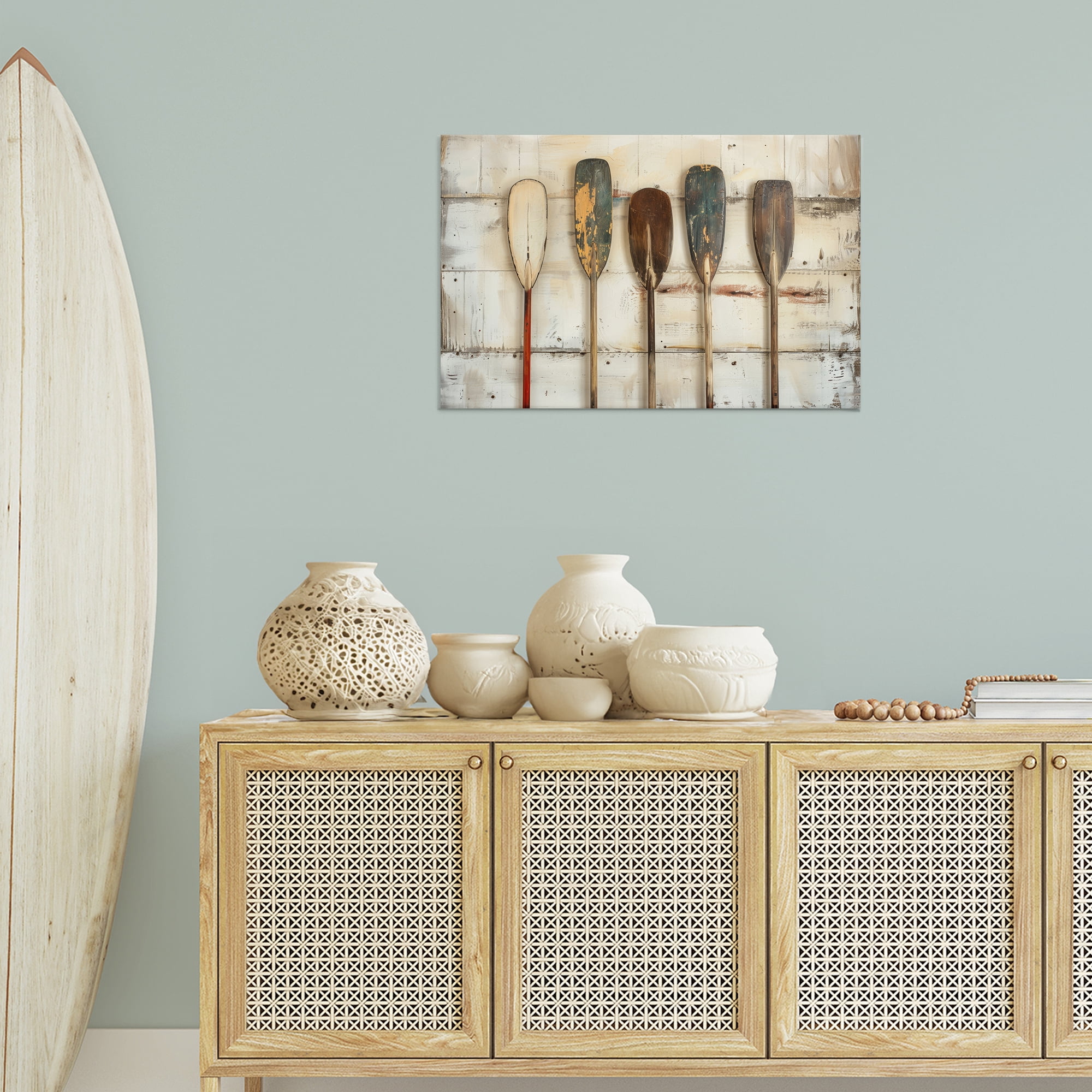 Stupell Industries Rustic Oar Lineup Nautical & Beach Painting Wrapped Canvas Art Print Wall Art, 30 x 20