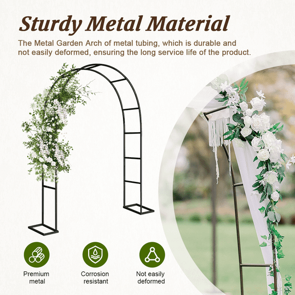 NS Garden Arch Arbor 7.9FT x 4.6FT Pergola Trellis For Wedding Ceremony Party Outdoor Climbing Plants Black Metal