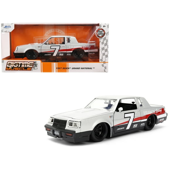 1987 Buick Grand National #7 "Buick Racing" Matt Silver Metallic with Red and Black Stripes 1/24 Die Cast Model Car by Jada