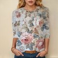 thumbnail image 2 of Towmus T Shirts for Women Graphic 3/4 Length Sleeve Ladies Tops Floral Print Dressy Blouses Crew Neck Casual Tunic Tops Summer Shirts, 2 of 4