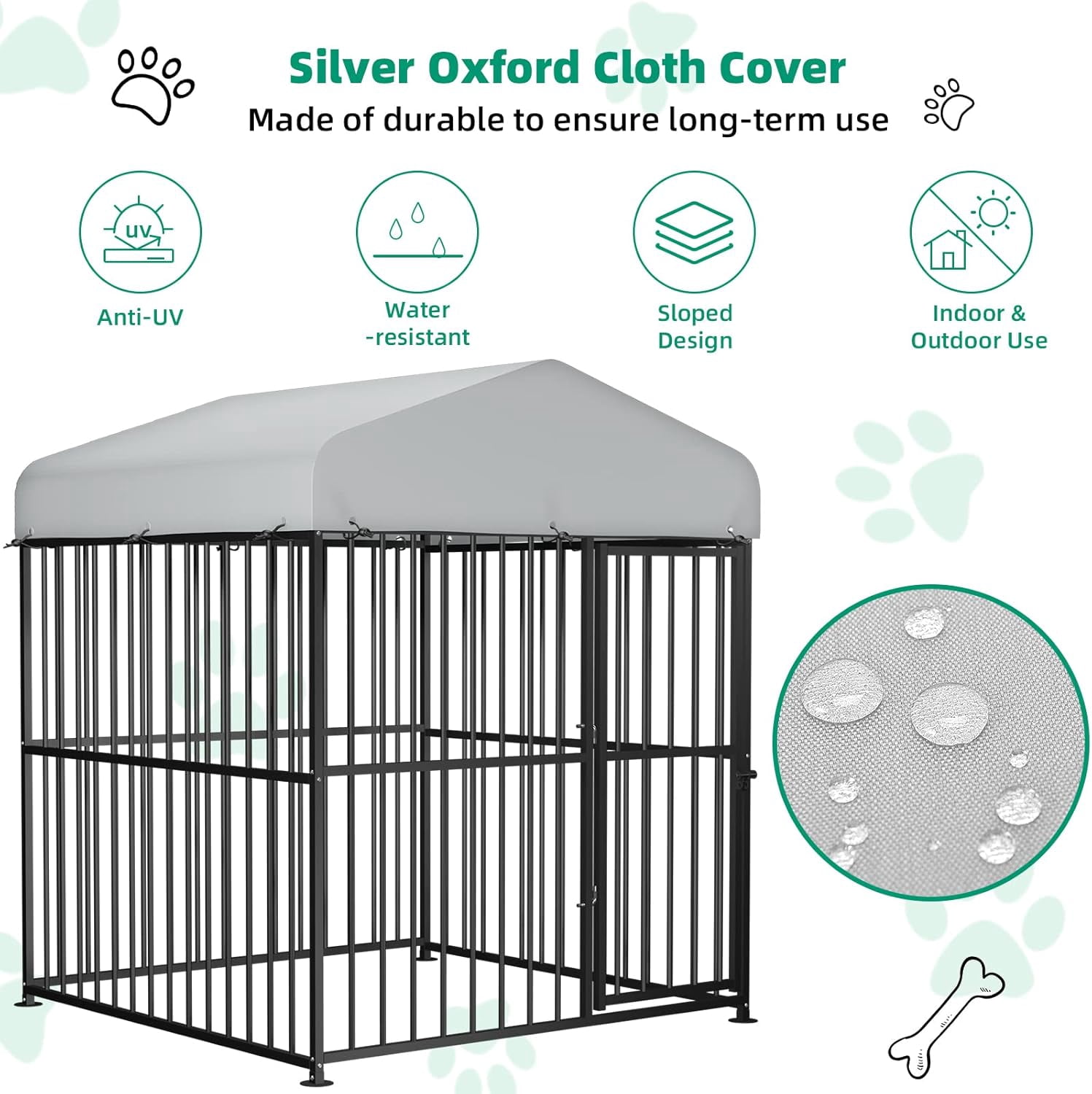 VIVIJASON 6 x 6 x 6 Ft Large Outdoor Dog Kennel, Heavy Duty Metal Frame Dog Cage with Thickened Bars, UV & Waterproof Cover, Outside Pen Playpen Dog Run House for Large to Small Dogs