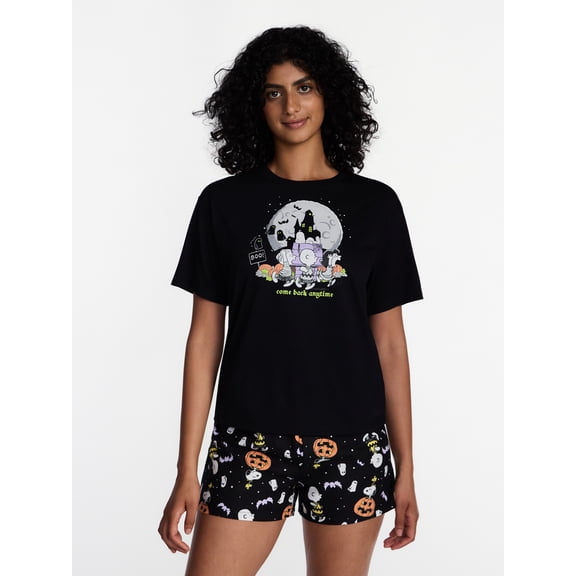 Peanuts Haunted House Women's and Women's Plus Shorty Set, 2-Piece Sizes XS-3X