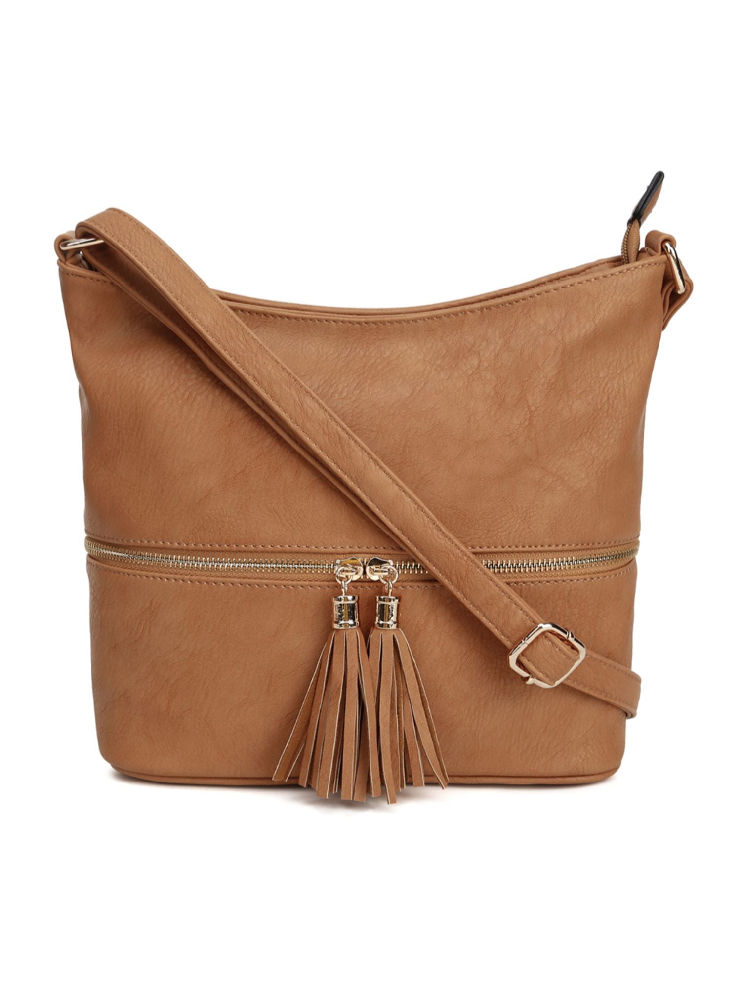 DELUXITY Medium Hobo Crossbody Bag with Tassel Zipper AccentCamel