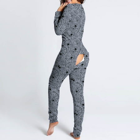 

Roliyen Nightgowns For Women Sleepwear For Womens Pajamas For Women Button-Down Halloween Floral Print Ctional Buttoned Flap Adults Jumpsuit