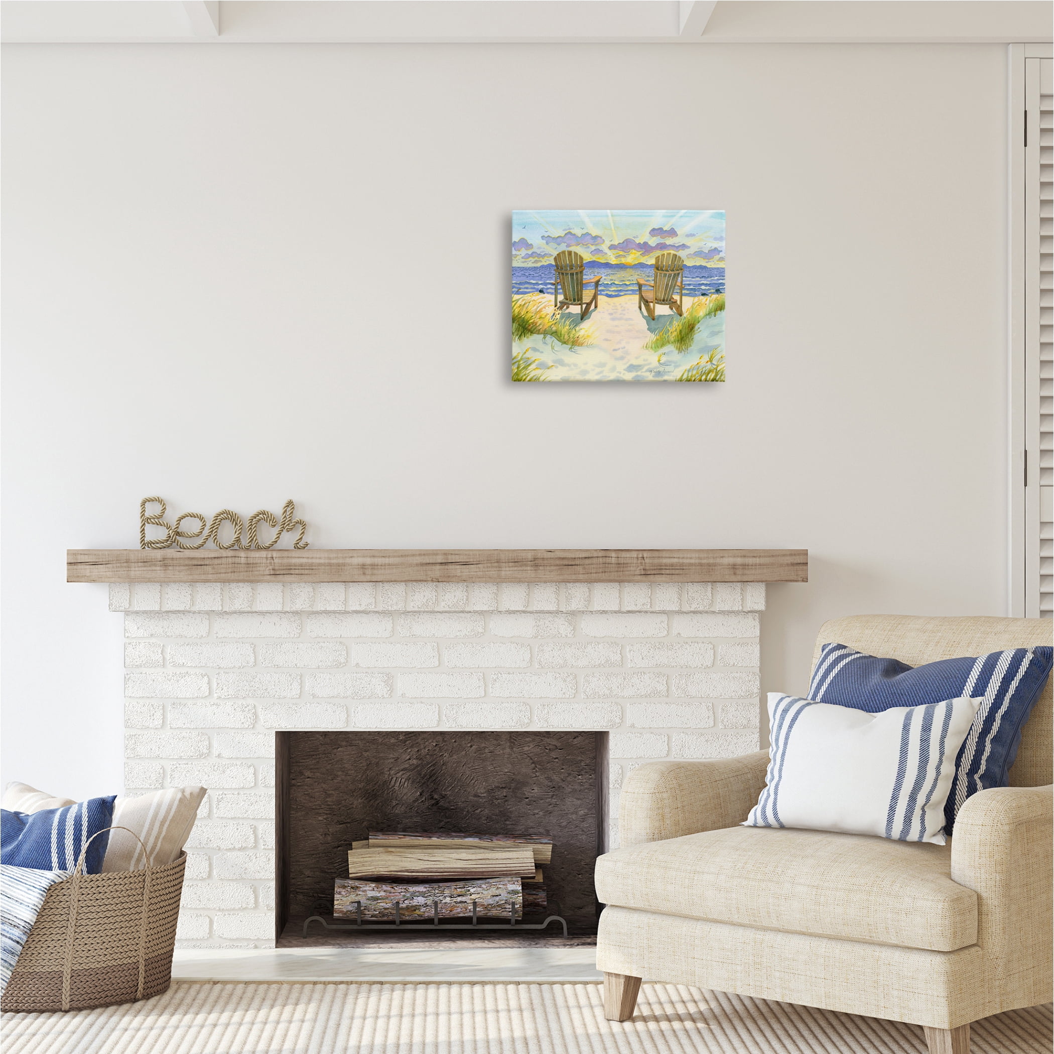 Stupell Industries Nautical Beach Chairs View Nature Painting Gallery Wrapped Canvas Print Wall Art, 20 x 16