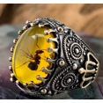 thumbnail image 4 of Amber Stone Ring,Handmade Ring,Amber Stone Men's Ring （size 11）, 4 of 4