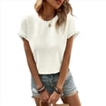 thumbnail image 3 of Tops de Verano para Mujer, Moda Informal, Color Sólido, Cuello Redondo, Encaje, Corta, Blusas Clásicas de Calle, , Talla S, 3 of 7