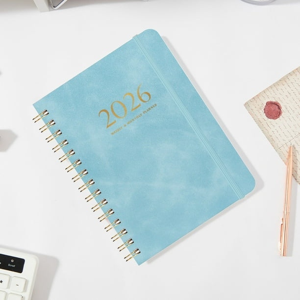 Agenda A5 2025-2026 | Tapa de piel sintética | 140 páginas gruesas | Cuaderno de espiral con diseño plano | Organizador diario portátil para el trabajo, la escuela, el hogar, la planificación y