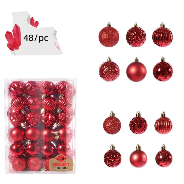 Xihbxyly Juego de 36 Bolas Navideñas de Plástico Irrompible para Árbol de Navidad, Varios Estilos, Ideal para Fiestas, Vitrinas de Hotel y Oficina, con Purpurina Mate Brillante, Tamaño de 4 Cm, Mater