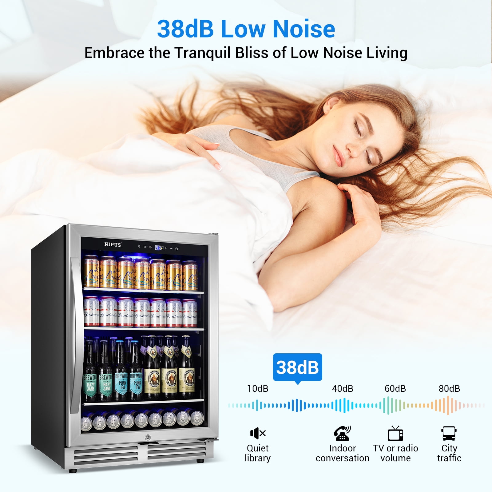Nipus 24 Inch Beverage Refrigerator Cooler,190 Cans,Built-In ,Under Counter Soda Beer Cooler with Glass Door,For Home Kitchen Bar Office
