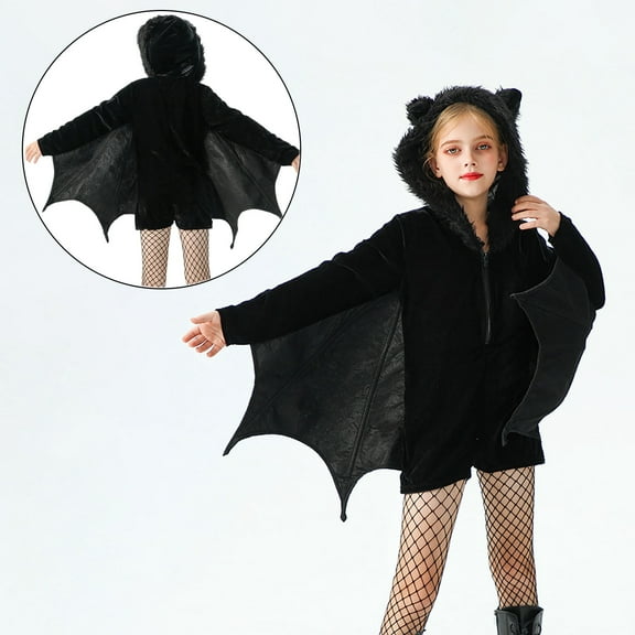 Girls Bat Jumpsuit Halloween Party Outfit Winged Dress Up Play
